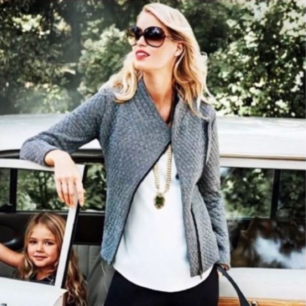 CAbi | Grey Quilted Herringbone Moto Jacket #3025